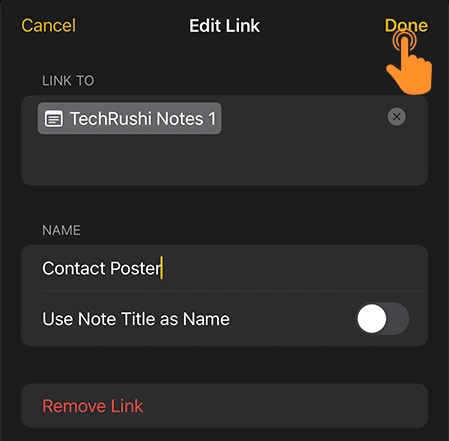 tap on done to Link Notes Inside Note