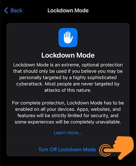 tap on turn off lockdown mode to disable it