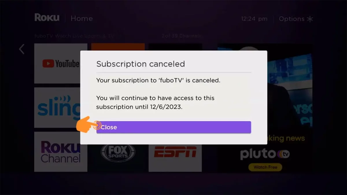 your subscription of fubotv is canceled on roku