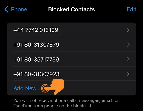 Add New Contact on Block List