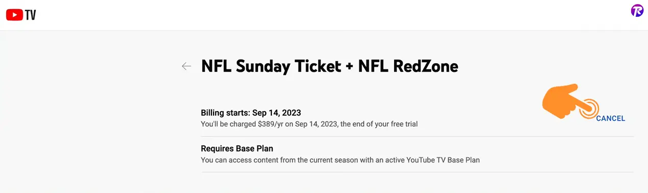 Cancel NFL Sunday Ticket Membership on YouTube TV