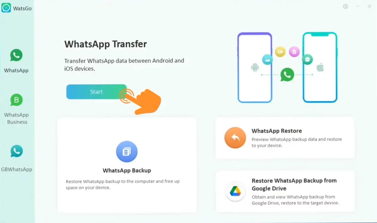 Click on The Start WhatsApp Transfers in WatsGo