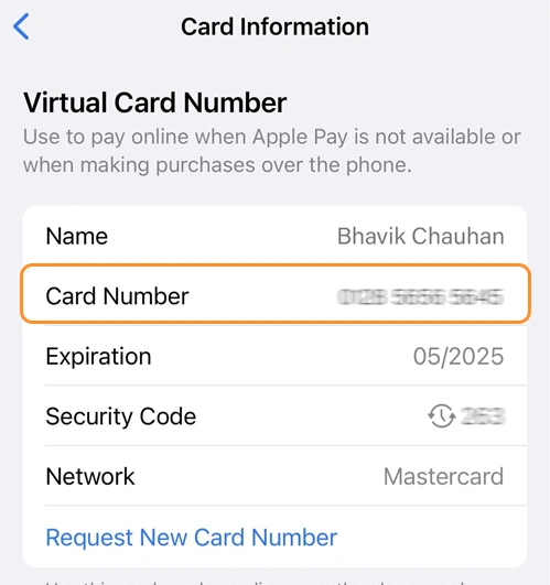 Get Apple Pay Card Number Information