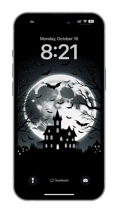 Haunted House under the Full Moon Halloween Wallpaper by TechRushi.com