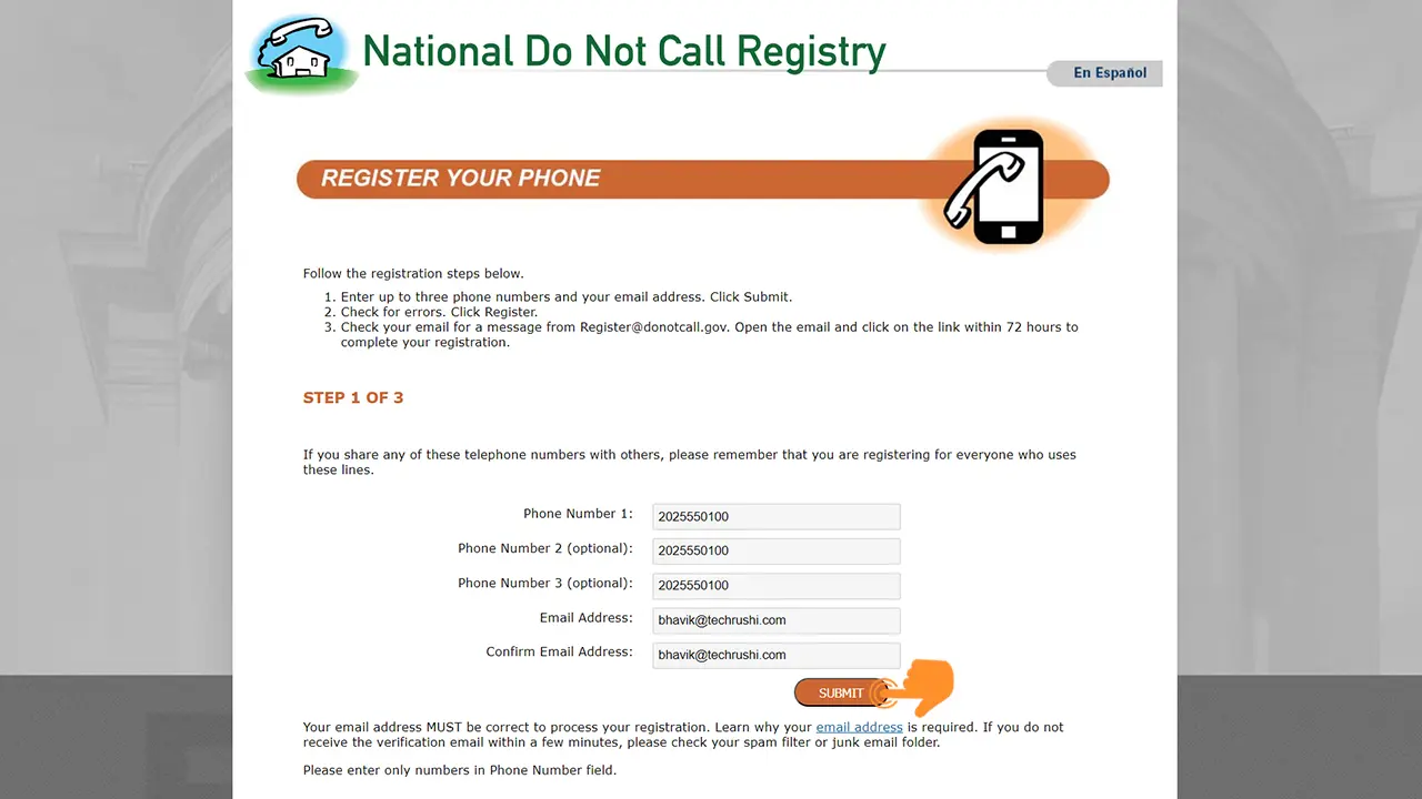 Registering on the Do Not Call List 3