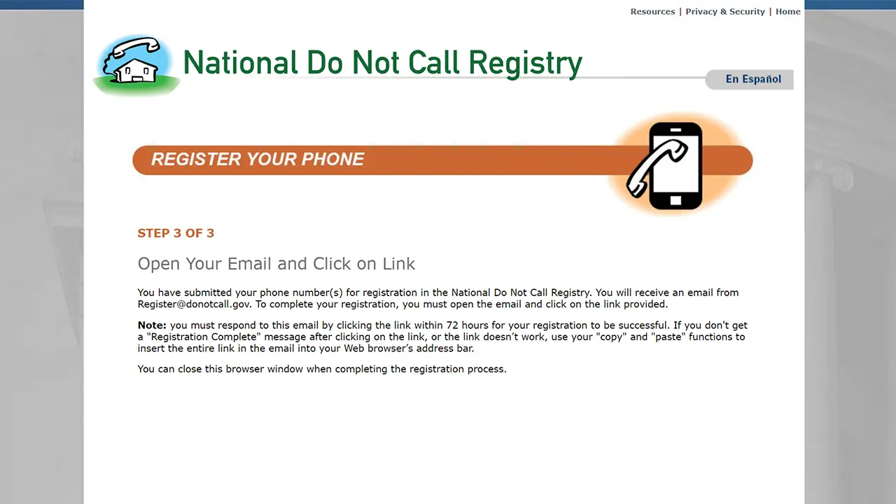 Registering on the Do Not Call List 5