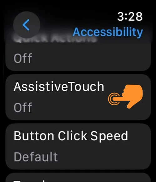 Tap on AssistiveTouch in Accessibility on Apple Watch