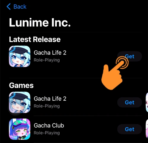 Tap on Get to Download Gacha Life 2 on iOS