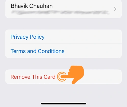 Tap on Remove This Card to remove card from Apple Pay
