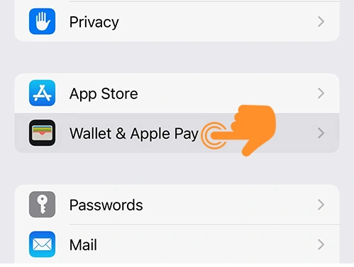 Tap on Wallet and Apple Pay in iPhone Settings