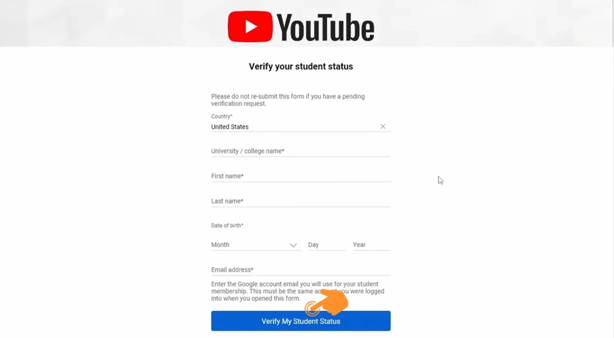 Tap on YouTube TV Verify My Student Status button