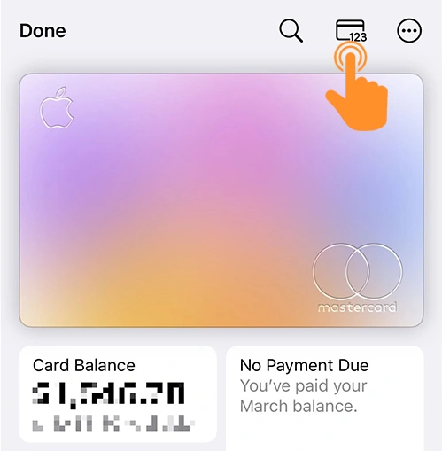 Tap on card number icon