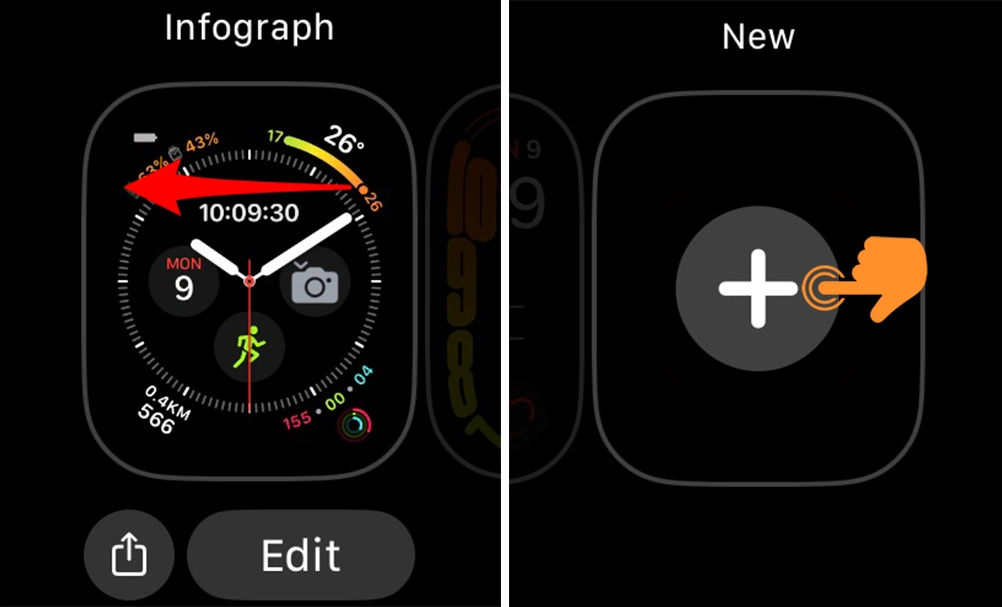 Tap on plus button to set Apple watch face