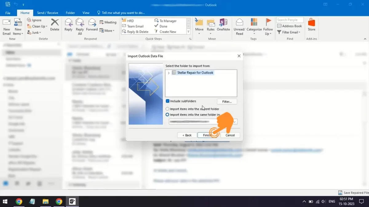 Tap on the Finish option in Stellar Repair for Outlook software