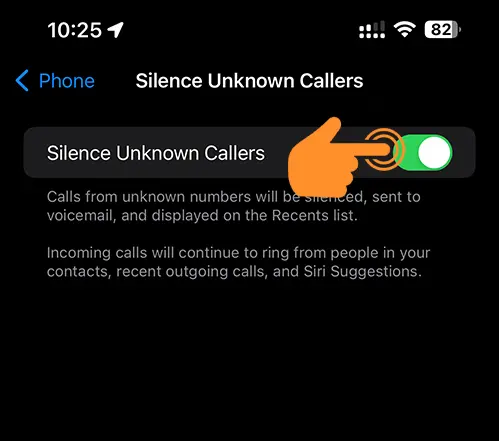 Turn on Silence Unknown Callers on iPhone
