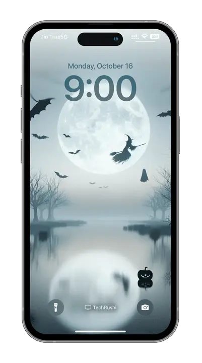 Witch Flying on Broomstick Wallpaper by TechRushi.com