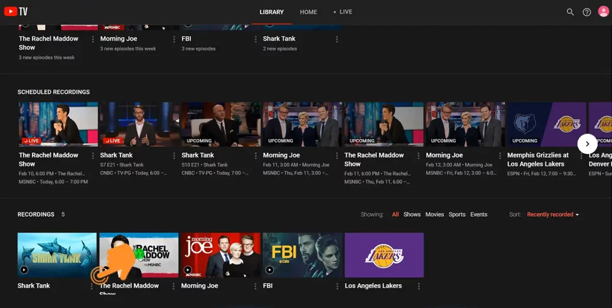 select your youtube tv show