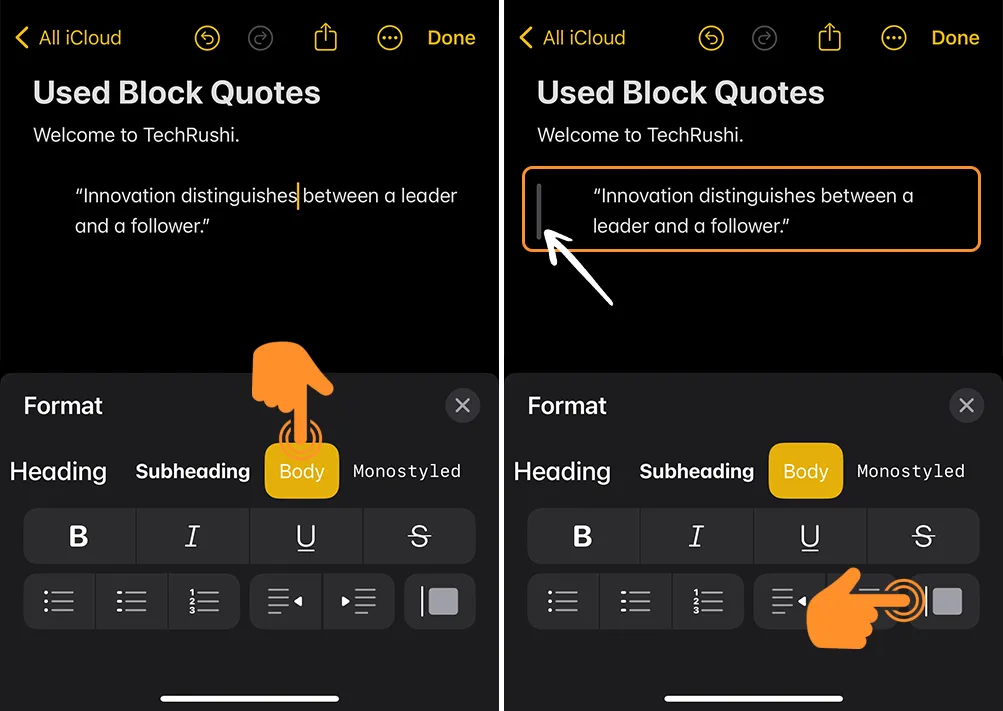 Add and Use Block Quotes in Notes