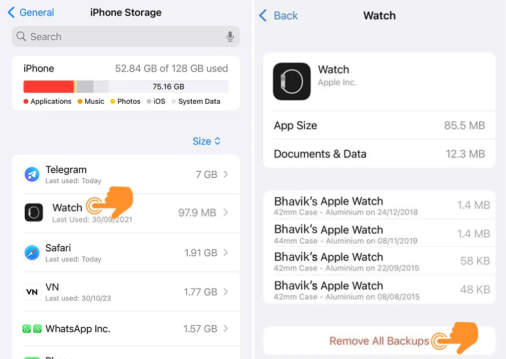 Delete Apple Watch Backups on iPhone