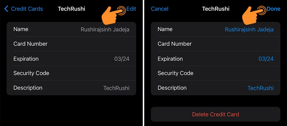 Edit Saved Credit Card Numbers in Safari on iPhone