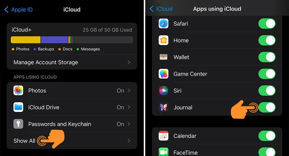 Sync Apple Journal with iCloud from iPhone