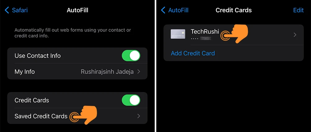 View Saved Credit Card Numbers in Safari on iPhone