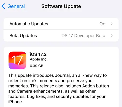 iOS 17.2 RC Updates