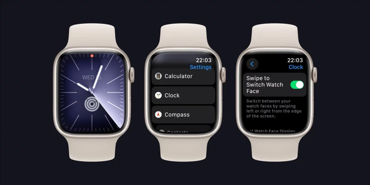 swipe to switch watch face in apple watch