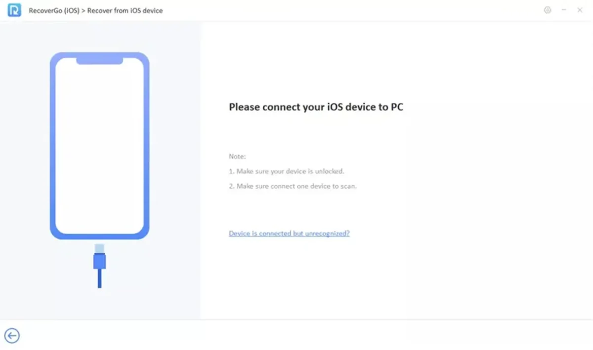 Connect your iOS device to PC in RecoverGo software
