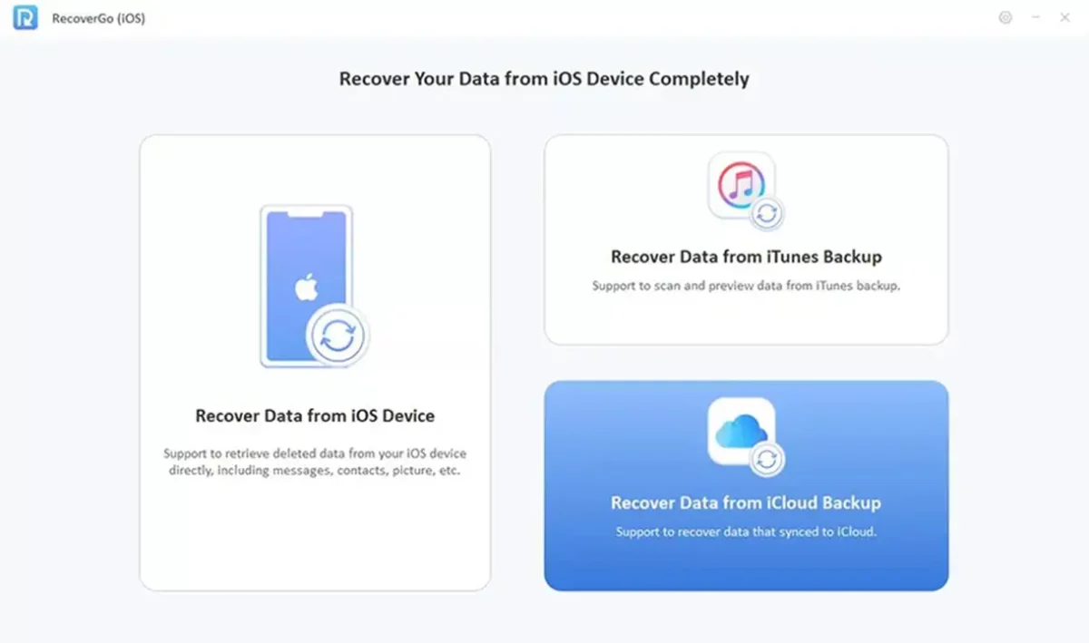 Open Recover Data from iCloud Backup on RecoverGO