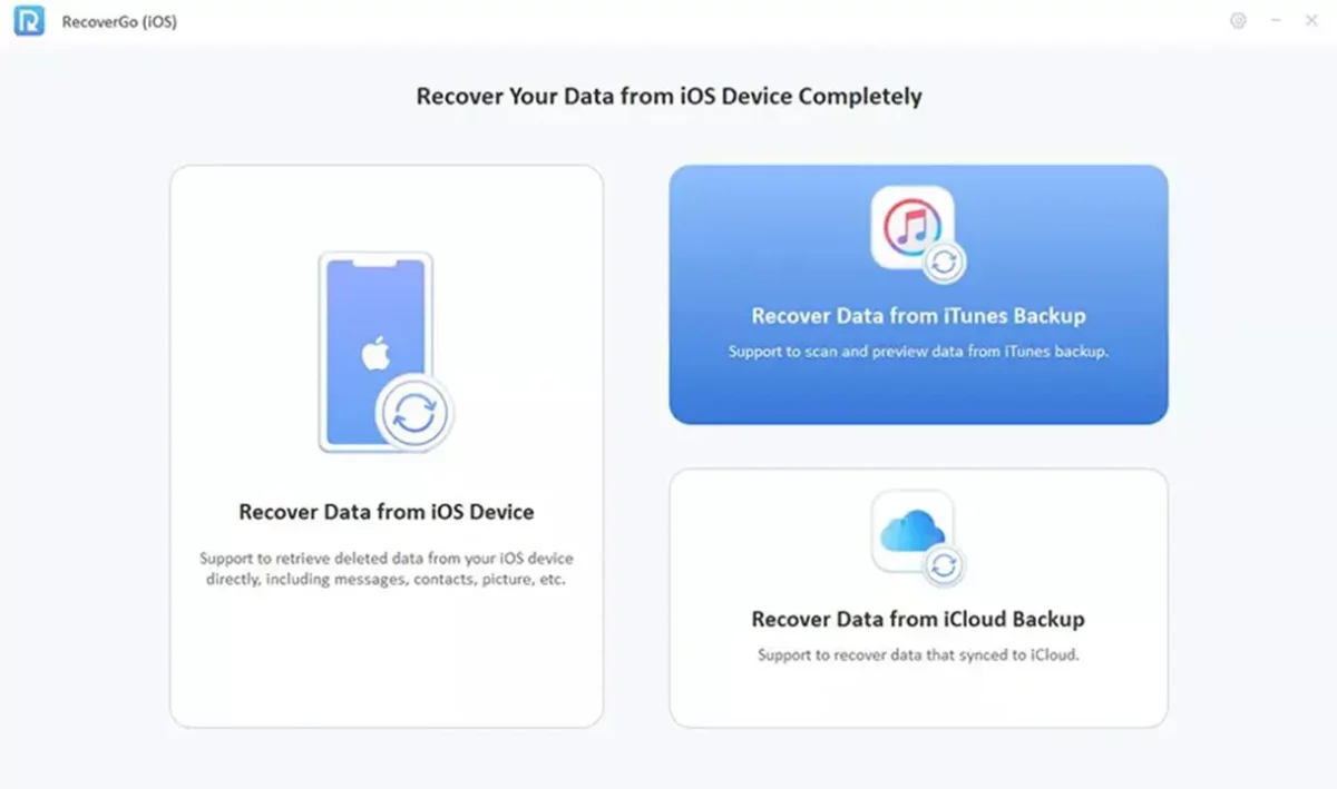 Open Recover Data from iTunes Backup on RecoverGO software