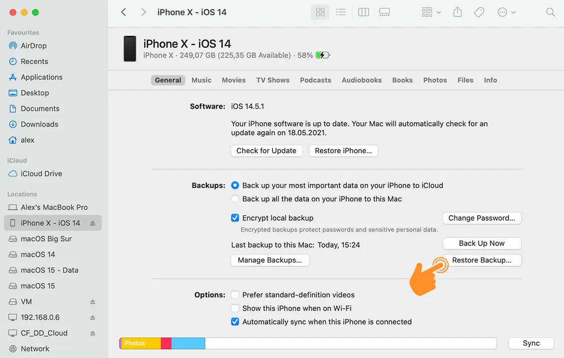 Restore Backup using iTune on Mac