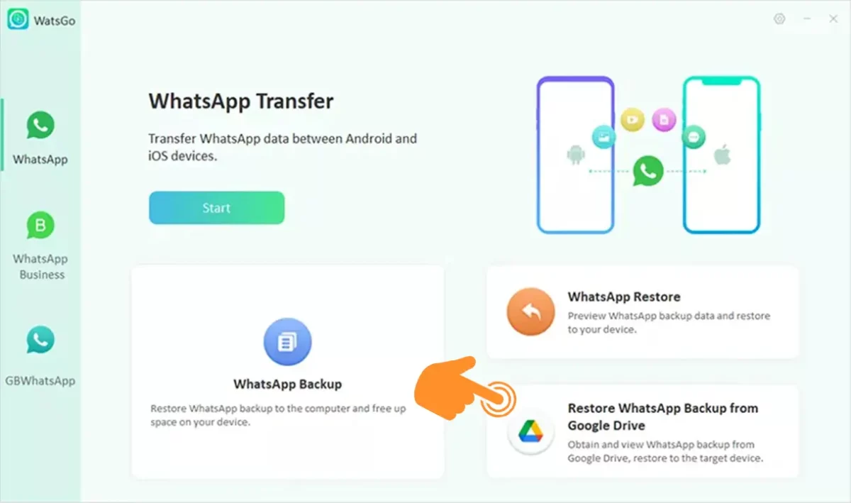 select Restore WhatsApp Backup from Google Drive option in watsgo