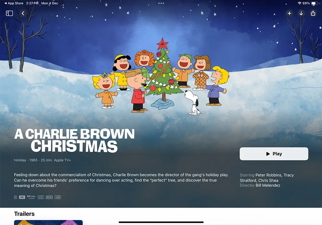 watch a charlie brown christmas on iPhone and iPad