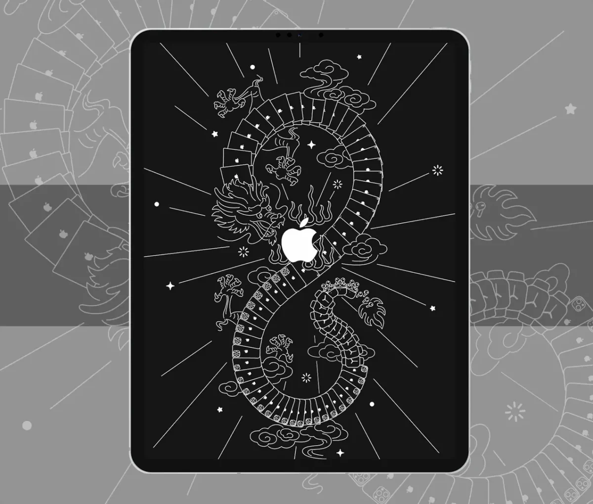 Apple Year Of The Dragon Black Wallpaper for iPad