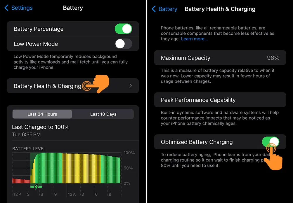 Enable optimized battery charging on iPhone
