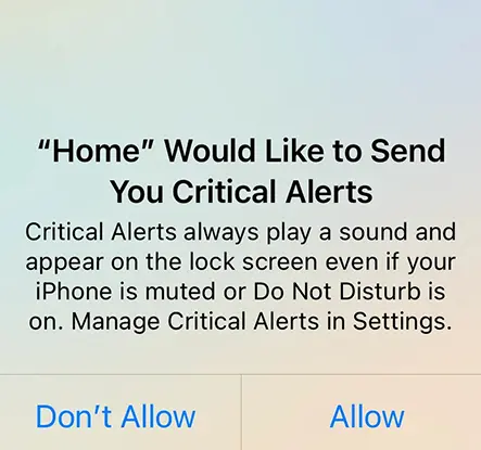 Home Would Like to Send You Critical Alerts Pop-up