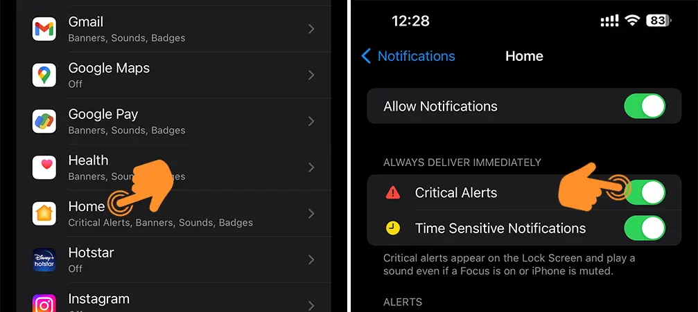 Turn off Critical Alerts on Home App