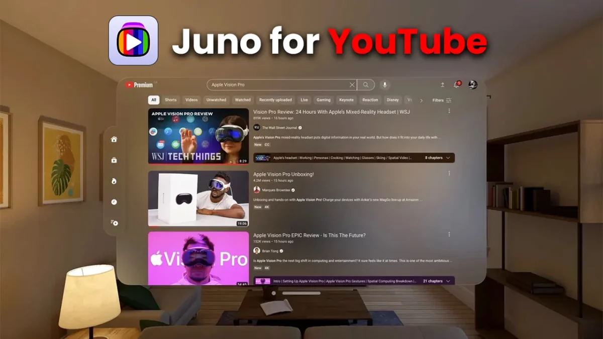 Watch YouTube on Apple Vision Pro using Juno App