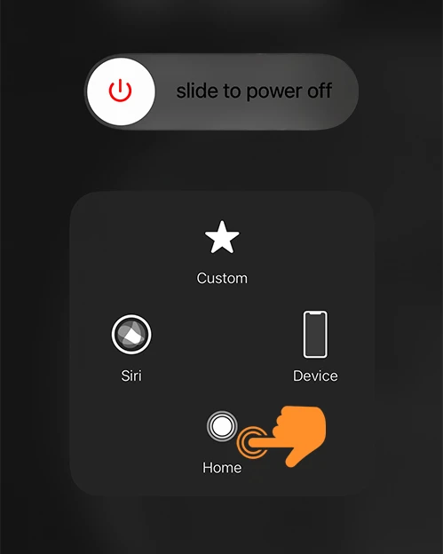Press and Hild Home Button on shut down screen