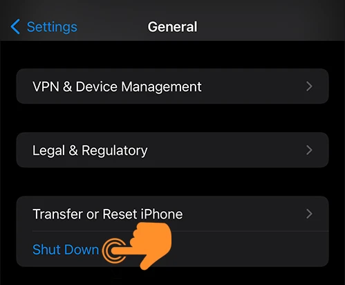 shut down iPhone from settings