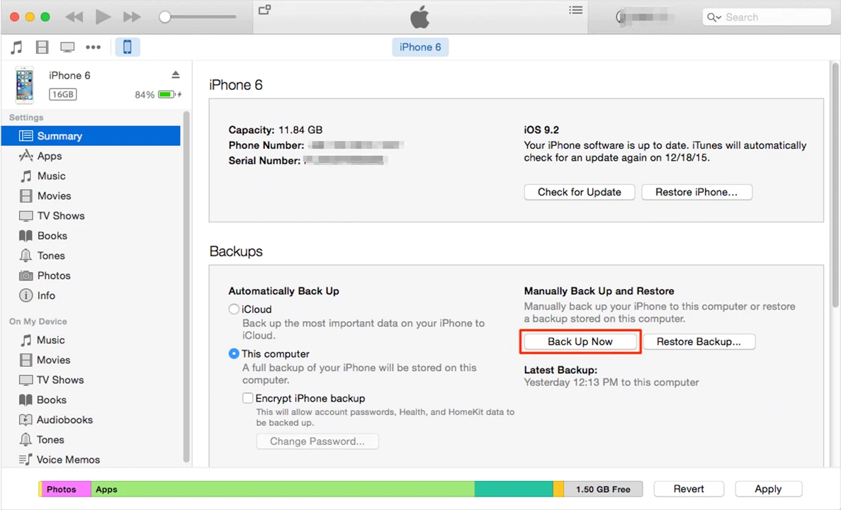 Backup iPhone to iTunes on Mac