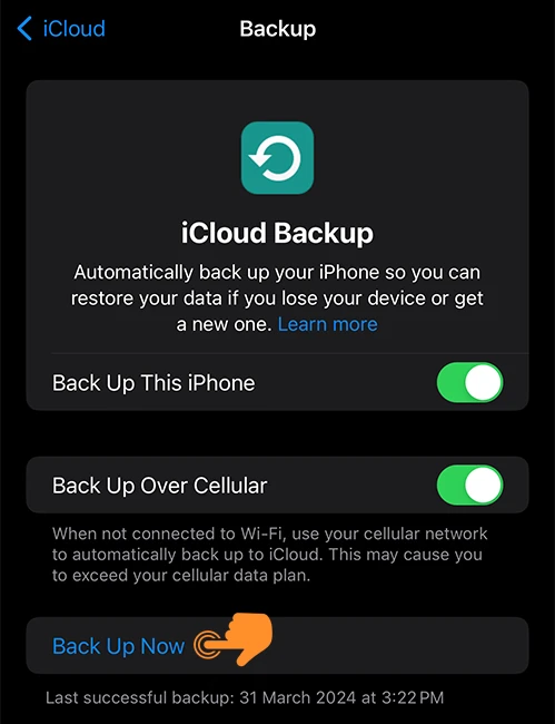iCloud Back Up Now