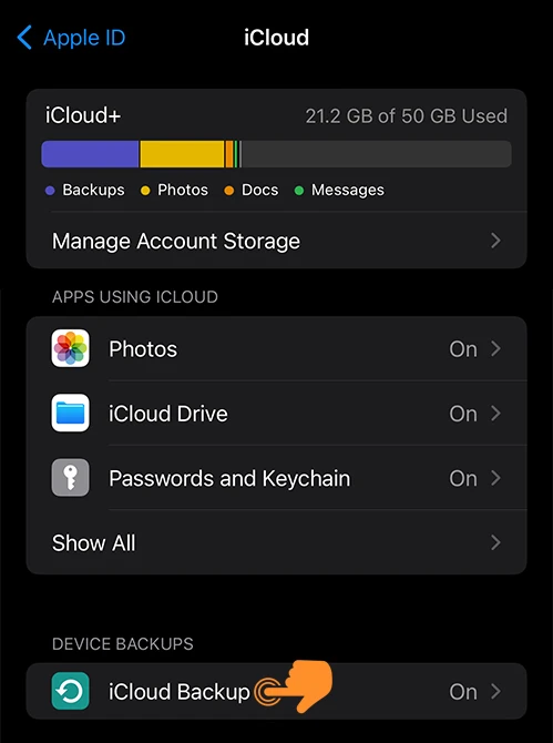 iCloud Backup in iPhone Settings